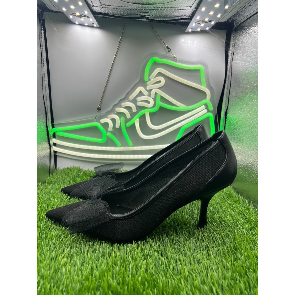 Stuart Weitzman Womens Black Mesh Tulle Bow Pointed Toe Stiletto Pumps Spain 9